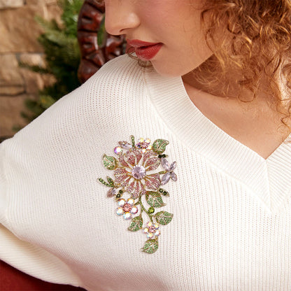 Beaut&Berry Luxury Crystal Glass Flower Brooches for Women Rhinestone Pins Friends Party Gifts Banquet Jewellery Accessories