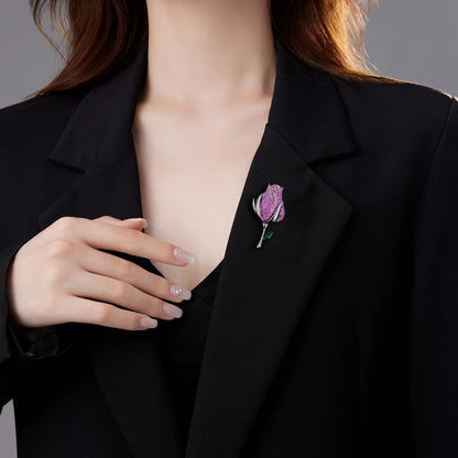 SUYU Women's Light Luxury Black Rose Brooch Pin For Men's Suit Neck Pin Accessories Pins 2024 New Unique Design Sense Brooch