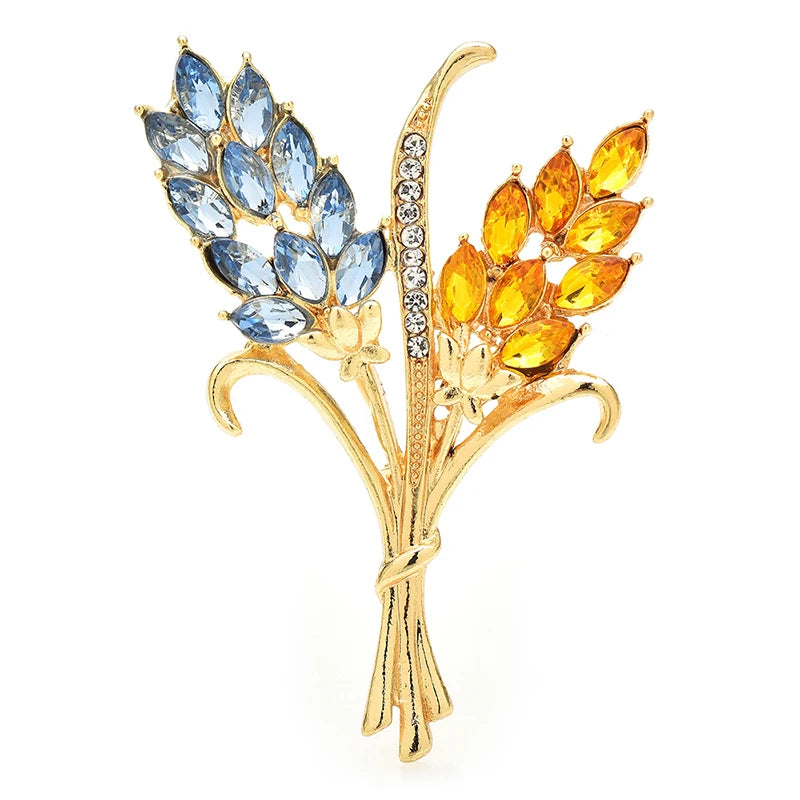 Wuli&baby Crystal Wheats Flower Brooches Pins For Women Unisex 4-color Tasty Grain Plants Office Party Brooch Pins Gifts