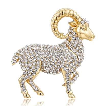 Beaut&Berry Luxury Rhinestone Goat Brooches for Women Unisex Animal Pins Casual Party Jewelry Accessories Gifts Decoration