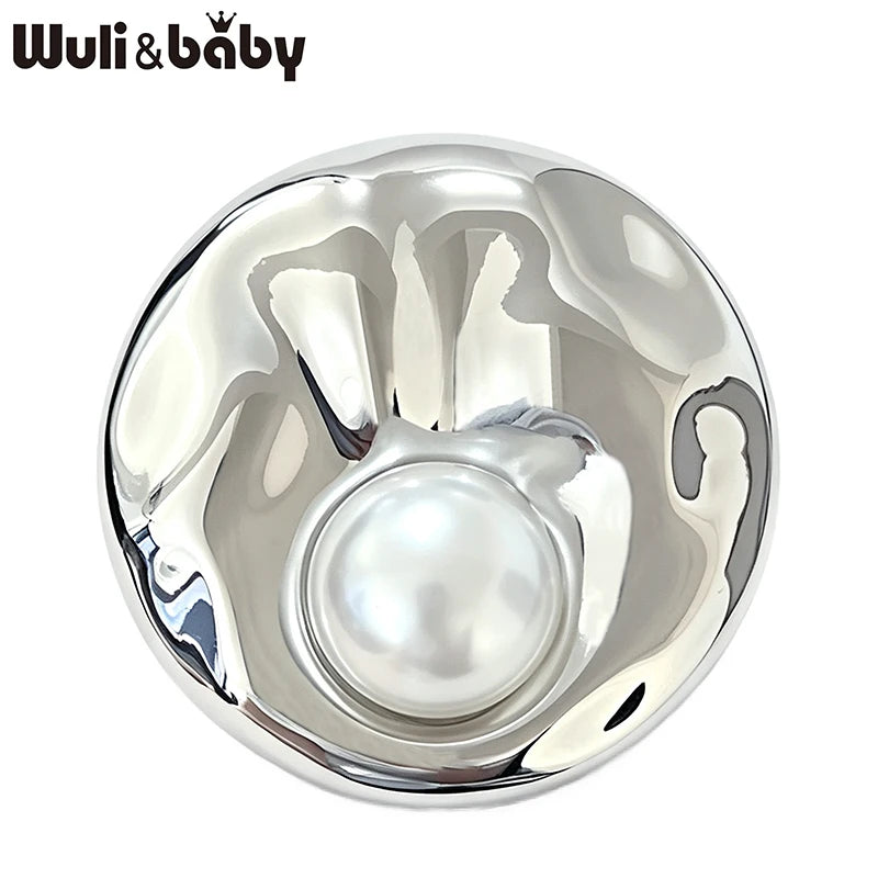 Wuli&baby Pearl Alloy Round Brooches For Women Unisex 2-color Geometric Party Office Brooch Pins Gifts