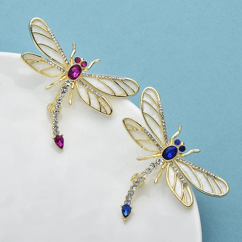 Wuli&baby Beautiful Dragonfly Brooches For Women Unisex 2-color Rhinestone Insects Party Office Brooch Pins Gifts