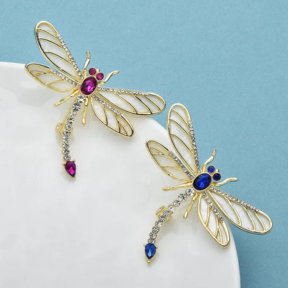 Wuli&baby Beautiful Dragonfly Brooches For Women Unisex 2-color Rhinestone Insects Party Office Brooch Pins Gifts