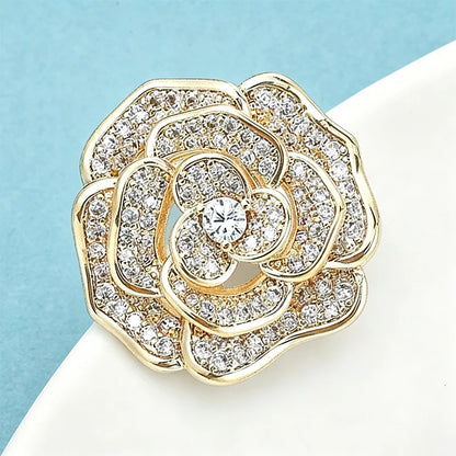 Wuli&baby Elegant Shining Rose-flower Brooches For Women Lady 2-color Rhinestone Flower Summer Collar Brooch Pin Fashion Gifts
