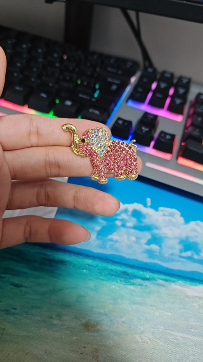 Cute Pink Elephant Brooch Pin for Women Girls Retro Rhinestone Crystal Animal Lapel Pin Sparkling Dress Suit Jewelry Gift