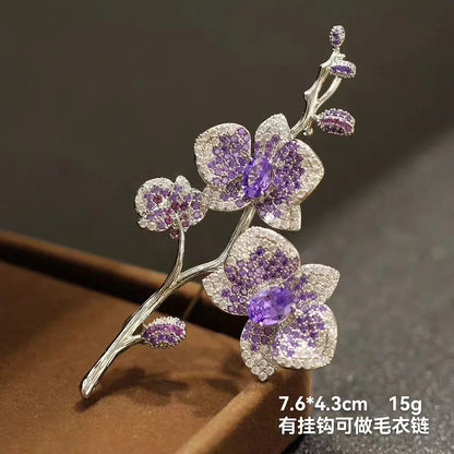 New Temperament Purple Butterfly Flower Brooches Exquisite Fashion Full Rhinestone Pins Chest Flowers Wedding Party Jewelry Gift
