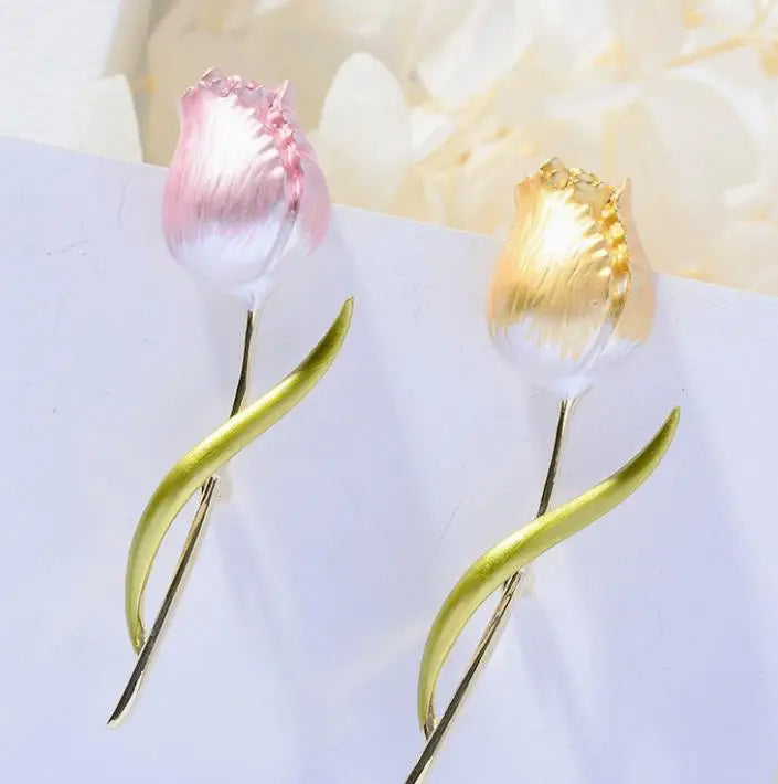 Resin Tulip Brooch for Women Unisex Rhinestone Flower Pin Pearl Plant Lapel Pin Banquet Party Backpack Gifts Jewelry Accessories