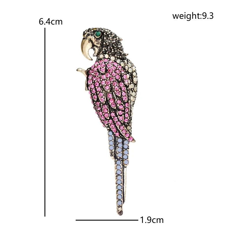 Wuli&baby Vintage Parrot Bird Brooches For Women Unisex Beautiful Rhinestone Animal Party Office Clothes Brooch Pins Gifts