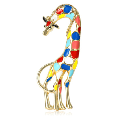 Beaut&Berry Luxury Enamel Giraffe Brooches for Women Unisex Animal Pins Casual Party Jewelry Accessories Gifts Decoration