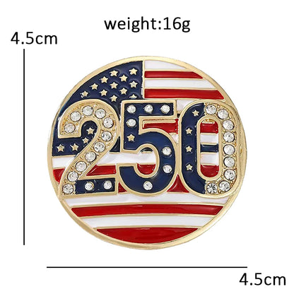 Wuli&baby USA 250 Independence Day Brooches Badge For Women Unisex Enamel Rhinestone American Flag Round Party Brooch Pin Gifts