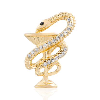 Bowl of Hygieia Medical Pins Inlaid Crystal Snake Surround Cup Brooch Exquisite Coat Lapel Badge Accessories for Doctor Nurse