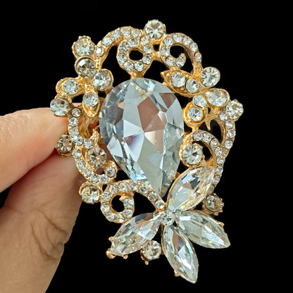 Beaut&Berry Luxury Crystal Glass Flower Brooches for Women Unisex Rhinestone Pins Casual Party Jewelry Accessories Gifts
