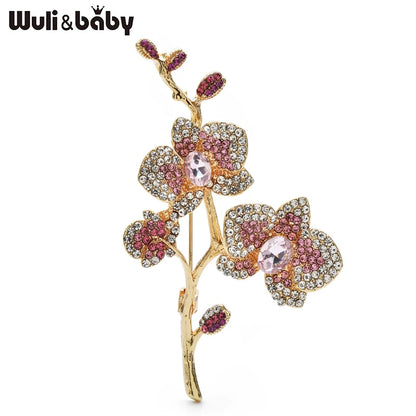 Wuli&baby Beautiful Plum-blossom Flower Brooches For Women Unisex 2-color Rhinestone Orchid Flowers Party Office Brooch Pins