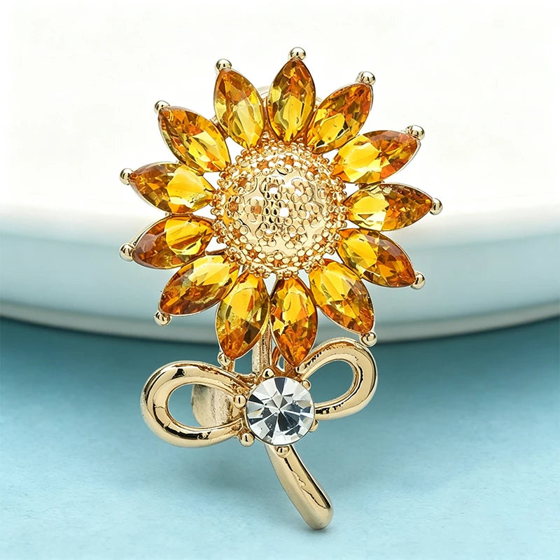 Wuli&baby Lovely Sunflower Brooches For Women Unisex Rhinestone Flowers Summer Collar Brooch Pin Fashion Jewelry Gifts