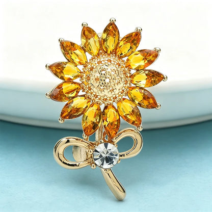 Wuli&baby Lovely Sunflower Brooches For Women Unisex Rhinestone Flowers Summer Collar Brooch Pin Fashion Jewelry Gifts