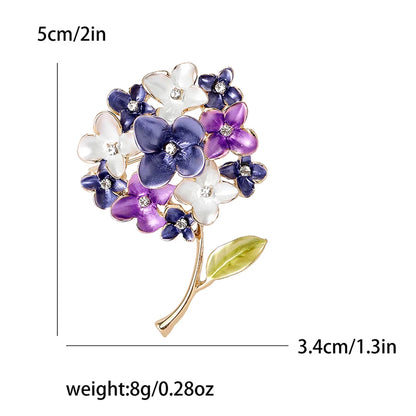 Enamel Hydrangea Brooches for Women Unisex Trendy Rhinestone Flower Pins Banquet Party Backpack Gifts Jewelry Accessories