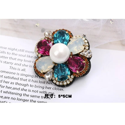 Elegant Geometric Crystal Stone Square Symmetrical Brooch Blue Green Large Rhinestone Cross Flower Pin with Clip for Women