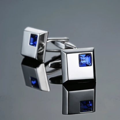 Novelty Luxury Blue White Crystal Cufflinks for Mens  Brand High Quality Design gold silvery Cuffbutton Shirt  Jewelry