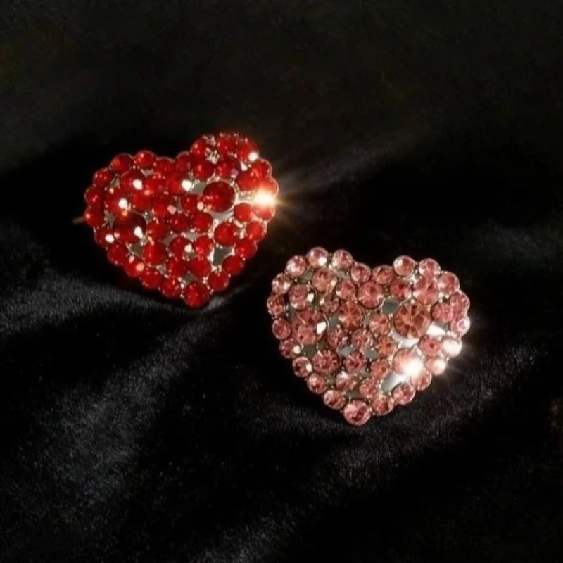 1PCS Red Pink Color Beaded Heart Rhinestone Brooch for Women Love Pins Valentine Gifts Accessories