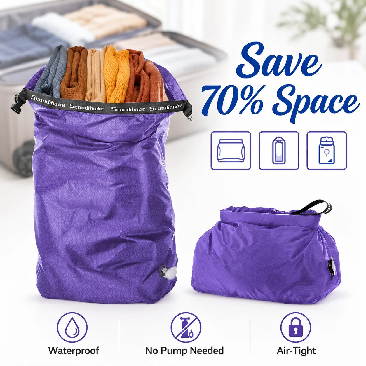 Bump Free Compression Bag for Travel Waterproof Vacuum Storage Bag Space Saver Organizer for Clothes Camping Gym Packing Cubes