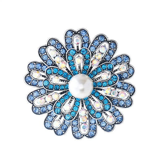 Vintage Blue Rhinestone Sunflower Brooch for Women Rhinestone Pin Floral Flower Badge Coat Scarf Jewelry Gift Accessories