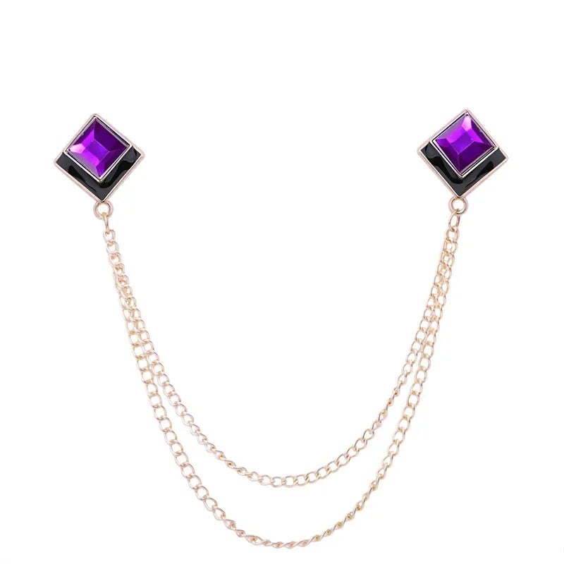 Korean Fashion Geometric Crystal Brooch Tassel Chain Lapel Pin Men's Shirt Collar Jewelry Wedding Party Brooches Accessories