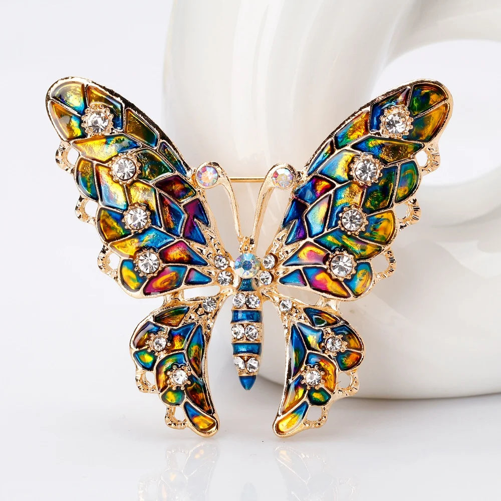 Fashion Colorful Rhinestone Butterfly Brooch Enamel Animal Brooches Pin Clothing Jewelry Accessories for Women