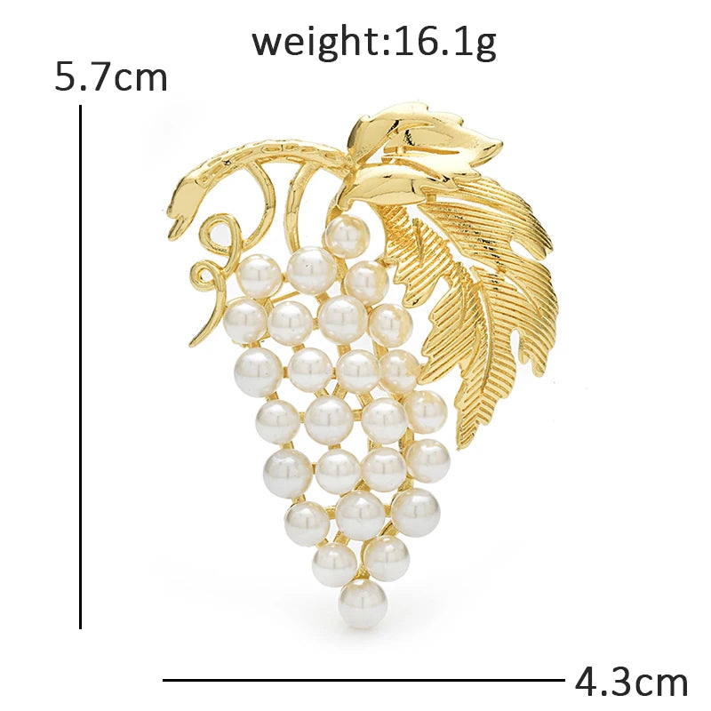 Wuli&baby Pearl Grape Brooches For Women Unisex Palace Style Fruits Flower Party Casual Brooch Pins Gifts