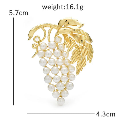 Wuli&baby Pearl Grape Brooches For Women Unisex Palace Style Fruits Flower Party Casual Brooch Pins Gifts