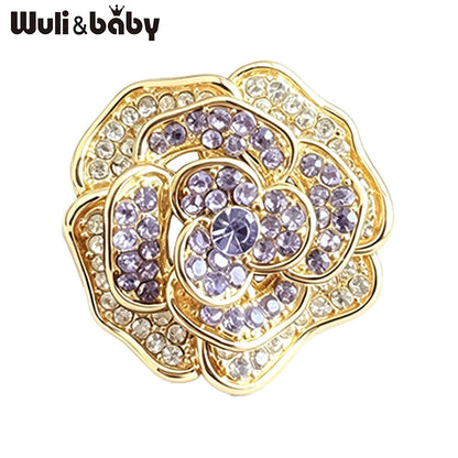 Wuli&baby Elegant Shining Rose-flower Brooches For Women Lady 2-color Rhinestone Flower Summer Collar Brooch Pin Fashion Gifts