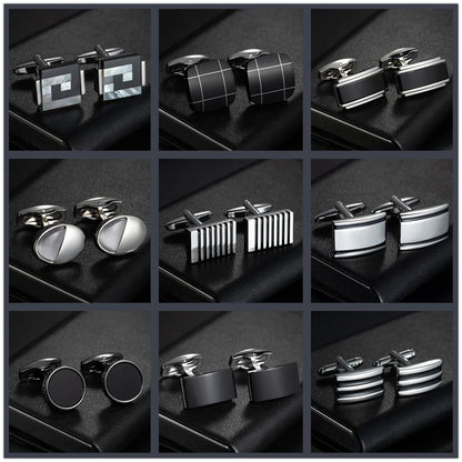 Round Cufflinks Mens For Business Shirt Wedding Party Men Cufflink Solid Cloth Rectangle Stripe Cuff links Accessories Wholesale