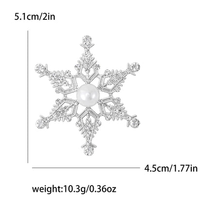 Christmas Rhinestone Snowflake Brooches for Women Unisex Pearl Ice Crystal Pins Office Party Friend Gifts Jewelry Accessories