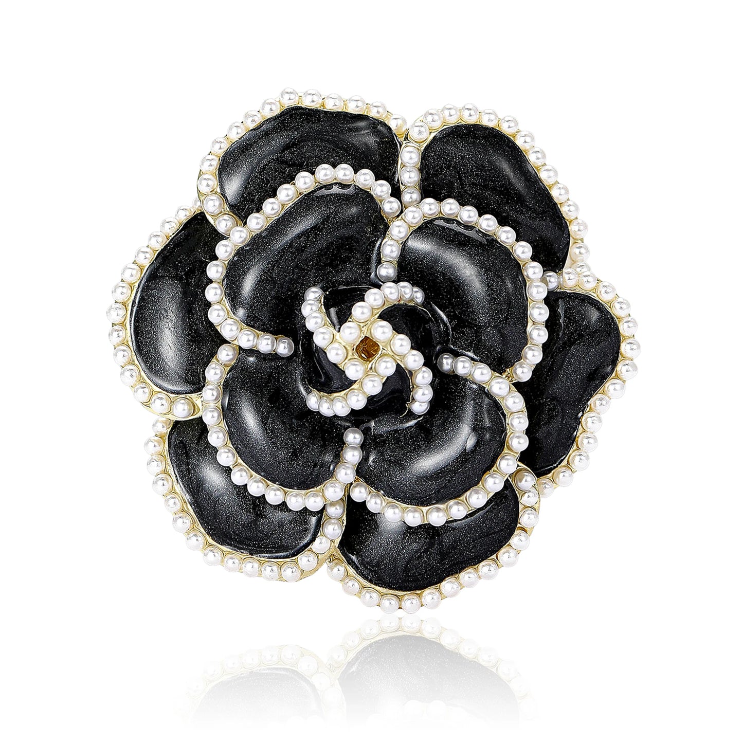 Beaut&Berry Luxury White Camellia Brooches for Women Flower Plant Pins Friends Party Gift Banquet Jewellery Accessories