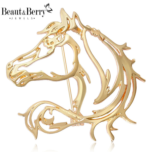 Beaut&Berry Classic Hollow Simple Horse Brooches for Women Zodiac Animal Pins New Year Gift Friends Party Jewellery