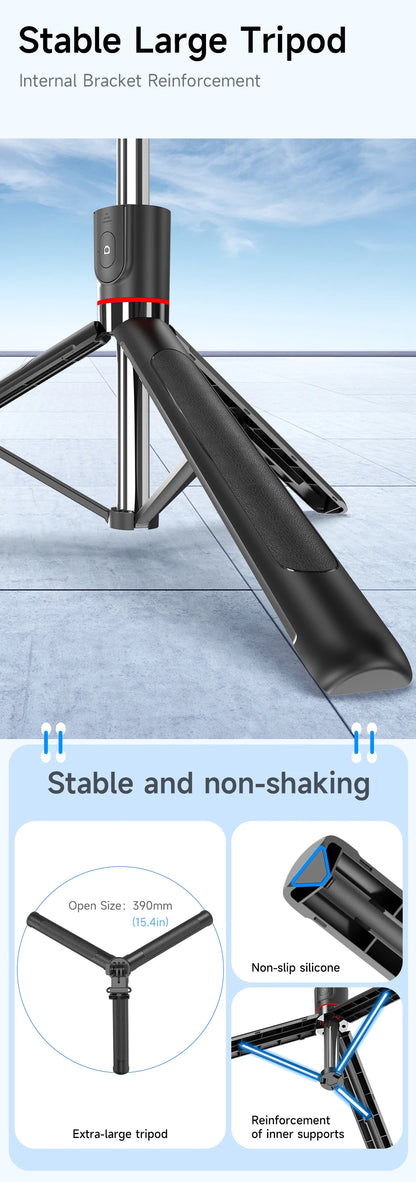 F15 with Wireless Remote 68 Inch Selfie Stick Phone Desktop Stand Tripod for Iphone Android Smartphone Shooting Vlog