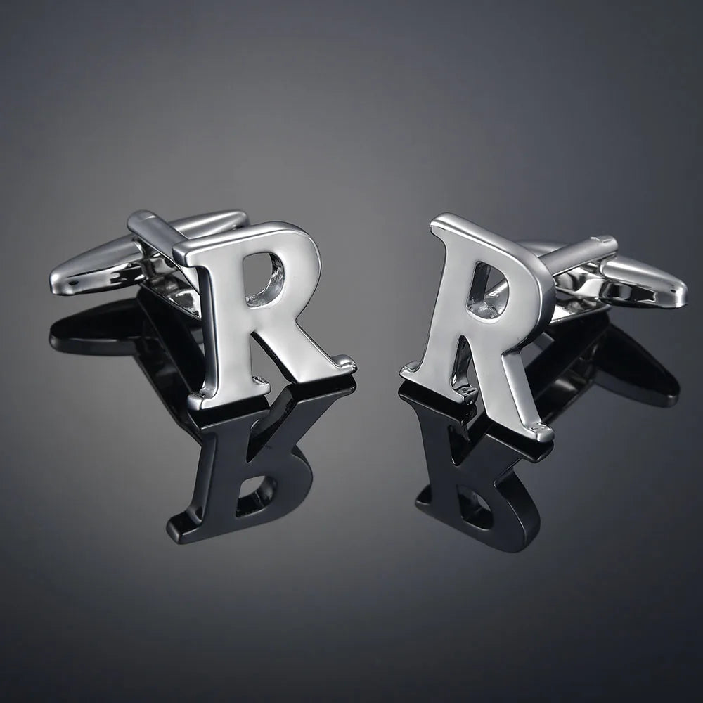Simple Silver Color 26 Letter Cufflinks for men A to Z Alphabet Initial Cuff Links Business Suit Shirt Button Wedding Jewelry