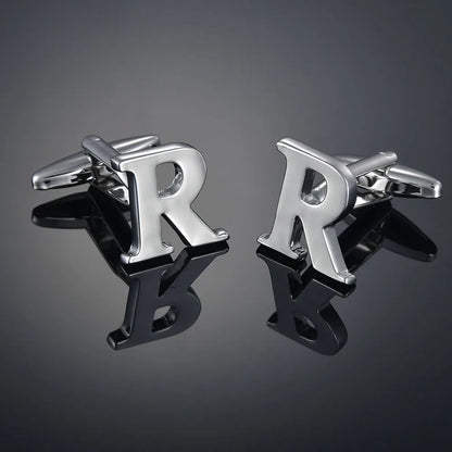 Simple Silver Color 26 Letter Cufflinks for men A to Z Alphabet Initial Cuff Links Business Suit Shirt Button Wedding Jewelry