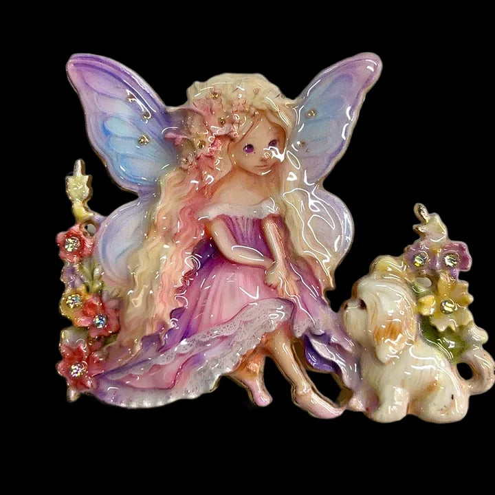 Baroque Luxury Beautiful Wings Little Girl Puppy Fairy Design Men's and Women's Brooch Pin, Jewelry Accessories for Clothing