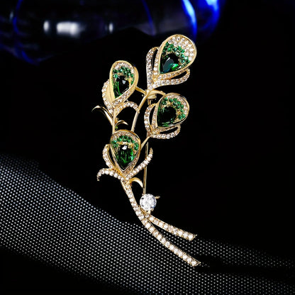 SKEDS Women Men Fashion Exquisite Crystal Feather Pearl Brooch Pin Elegant Classic Lady High-end Badges Accessories Gift