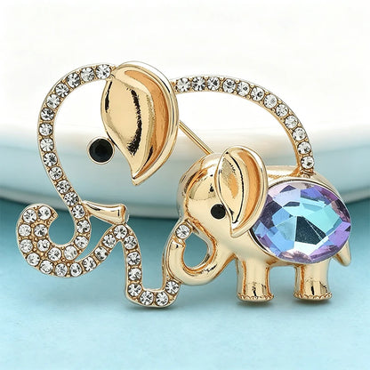 Wuli&baby Crystal Mum-baby Elephant Brooches For Women Unisex Lovely Metal Rhinestone Animal Party Office Brooch Pins Gifts