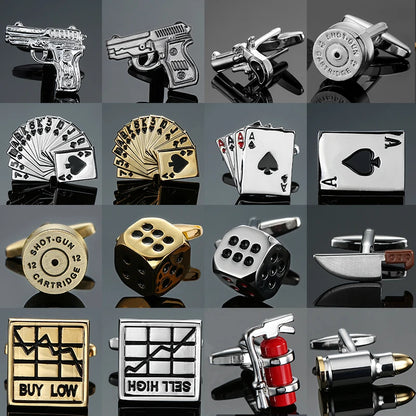High quality men's French shirt cufflinks brand new fashion poker cufflinks dice pistol dice car logo buttons