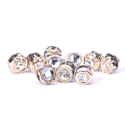 10Pcs Mini Pearl & Crystal Flower Brooch Set – Stylish Suit, Shirt, & Lapel Collar Pins for Women, Elegant Button Accessories