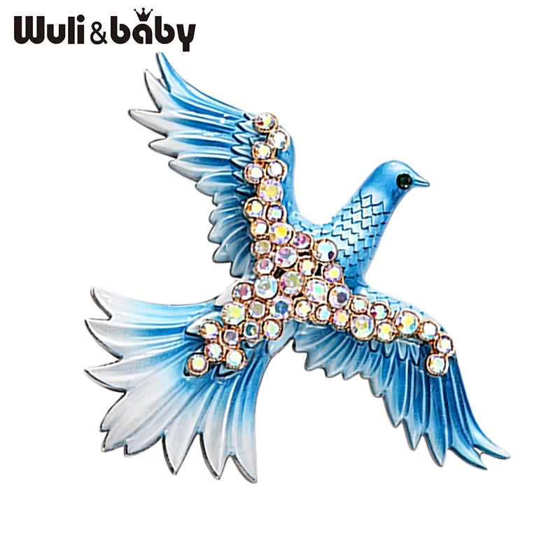 Wuli&baby Flying Pigeon Brooches For Women Unisex 3-color Rhinestone Enamel Peaceful Dove Bird Animal Brooch Pin Fashion Gifts