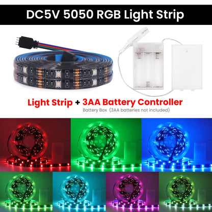 3AA Battery Power RGB Led Strip Light 5V 5050 with 3/17/24Key Remote Control Flexible Tape Waterproof Led Light TV Backlight