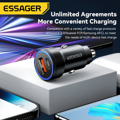 Essager 54W USB Car Charger 5A Fast Charge 3.0 QC  SCP AFC 30W USB Type C Quick Charging For Xiaomi poco iPhone Huawei Samsung
