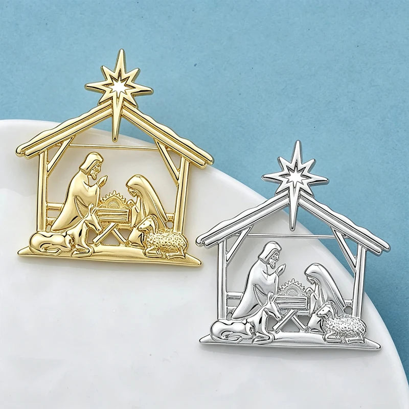 Wuli&baby Holy Manger Character Brooches For Women Men 2-color Metal The Nativity Scene Party Casual Brooch Pins Christmas Gifts
