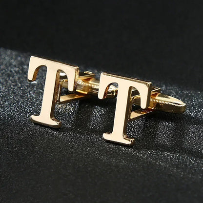 High Quality Gold Color English Letters A-Z Cufflinks for Men Luxury Jewelry Shirt Cuff Links French Business Accessories