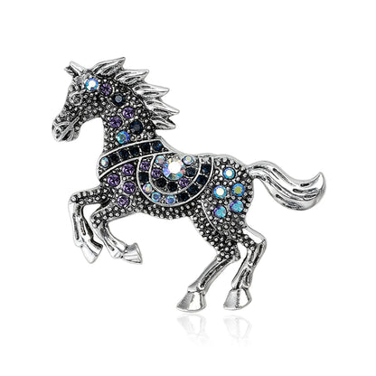 Beaut&Berry Classic Rhinestone Horse Brooches for Women Zodiac Animal Lapel Pins Casual Party Accessories New Year Gifts Friends