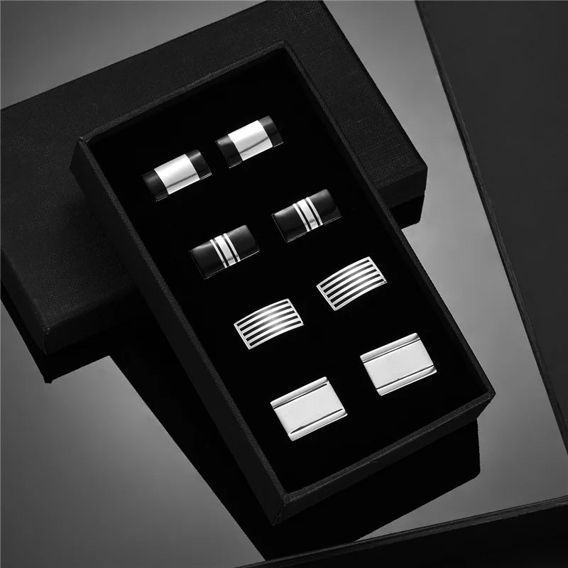 4 Pair Cufflinks For Mens With Gift Box Man Shirt Cufflinks Wedding Guests Gifts Men Gift For Husband Business Tie Clip T0204022