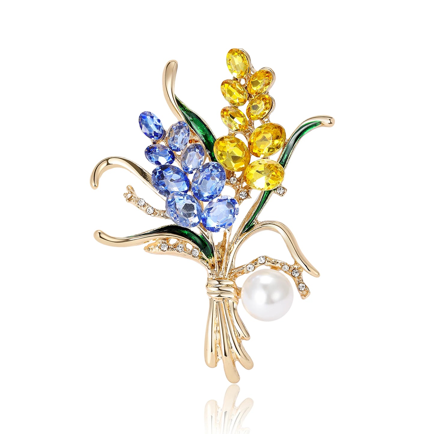 Beaut&Berry Ear of Wheat Brooches for Women Rhinestone Blue and Yellow Plant Pins 5-Color Unisex Casual Accessories Gifts